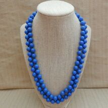 Vintage 2 strand 1950s look blue beaded princess length necklace - $12.00