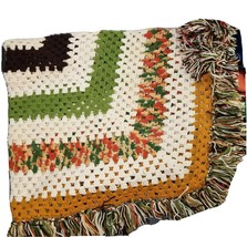 Vintage Crochet Afghan Fall Colors Afghan 76&quot; x 64&quot; Hand Made Afghan Autumn - £19.97 GBP