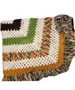 Vintage Crochet Afghan Fall Colors Afghan 76&quot; x 64&quot; Hand Made Afghan Autumn - $24.99