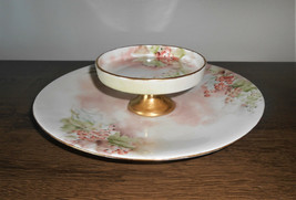 Antique Limoges Two Tier Cheese Tray T&amp;V Co Hand Painted Cranberries Leaves  - £23.68 GBP