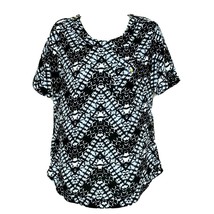 Cato Womens Blouse Top Size XS Black Blue White Geometric Chest Pocket - $19.80