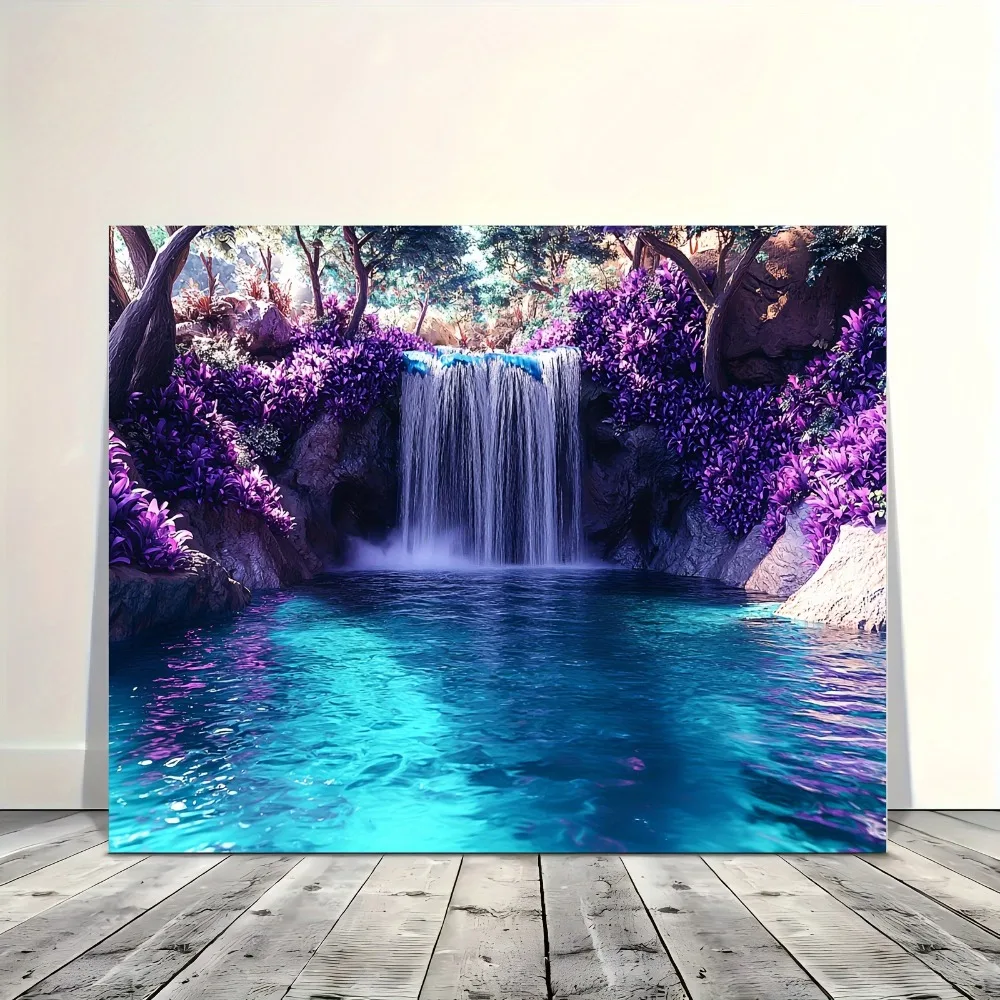 1.5 chunky wood pine frame upholstery art purple waterfall canvas wall 4... - $1,797.84 CAD