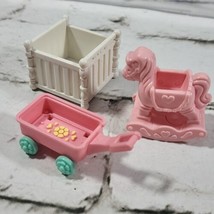 Vtg Fisher Price Precious Places Nursery  Set Pink Rocking Horse Wagon  - £15.49 GBP