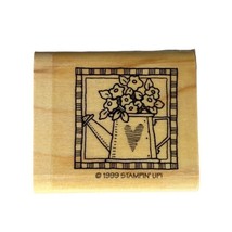 Stampin Up 1999 Floral Flowers Watering Can Water Heart Wood Mounted Rub... - $7.69