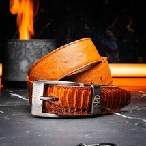 Alessio Genuine Ostrich & Ostrich Leg Exotic Belt Cognac image 7