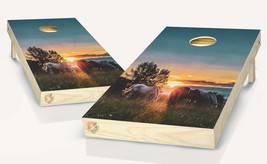Horses at Sunset Cornhole Board Vinyl Wrap Laminated Decal Sticker Set - £42.21 GBP