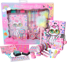 Cat Diary for Girls with Lock and Keys, Cat Stationery Set with Diary, Stamps, S - £24.16 GBP