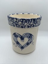 VTG Three Rivers Pottery Crock Heart Spongeware Utensils Kitchen 1995 - £20.19 GBP