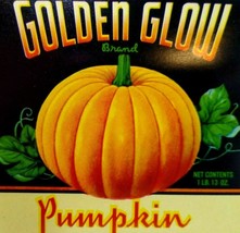 Golden Glow Brand Pumpkin Vegetable Can Label Halloween Vintage Original 1930&#39;s - £7.21 GBP