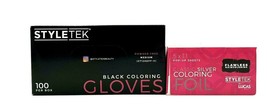 StyleTek Powder Free Medium Black Coloring Gloves 100 &amp; 500 CT Pop-Up Foil Set - £31.10 GBP
