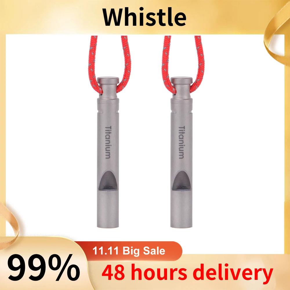 Outdoor EDC Loud Titanium Whistle with Cord Emergency Hiking Camping Whistle - £10.59 GBP