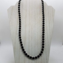 Vintage Black Ball Beaded 30&quot; Necklace Gold Tone Spacer Beads Barrel Clasp - £5.41 GBP