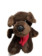 Petting Zoo Plush Puppy/Dog  12&quot; x 9  Dark Brown Red Scarf 1994 Stuffed Lab - £9.63 GBP