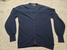 Jantzen Cardigan XLT Blue Grandpa Sweater V-Neck Mr. Rogers Red Buttons USA VTG - £12.33 GBP