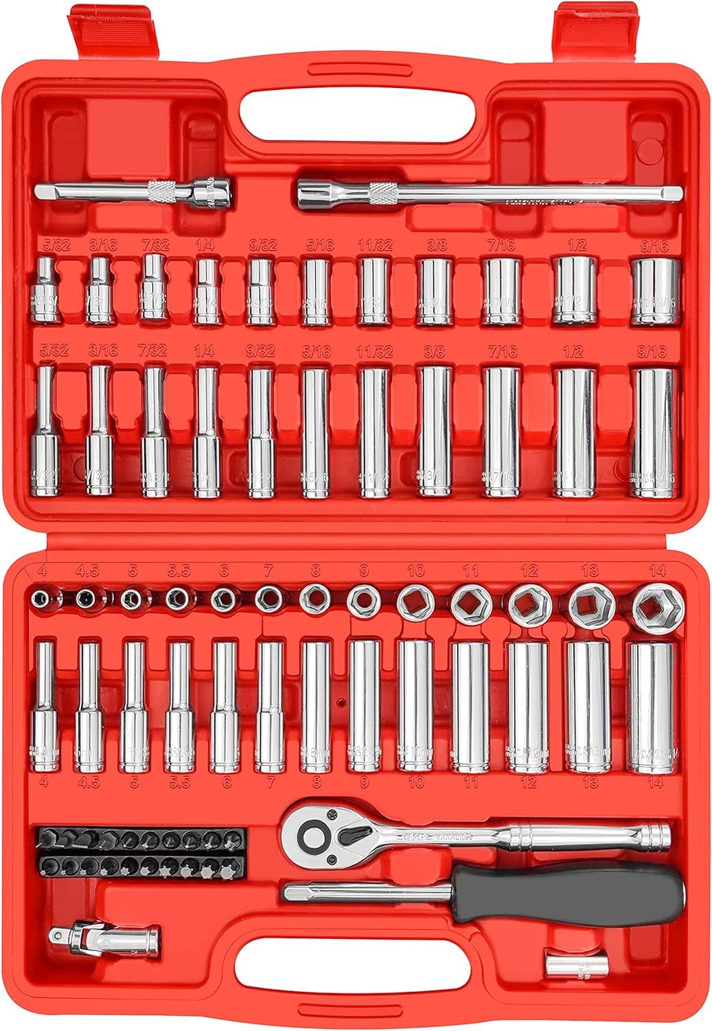74 Pcs 1/4&quot; Drive Socket Set,1/4-Inch Drive, 5/32-Inch- 9/16-Inch, 4Mm-14Mm - $39.99