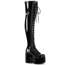DEMONIA CAMEL-300 Women&#39;s Black 5&quot; ChunkyHeel  Platform Thigh-High Lace-Up Boots - £100.18 GBP