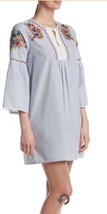 S Philosophy By Republic Women Embroidered Flower Stripe Blue White Shift Dress  - £15.68 GBP