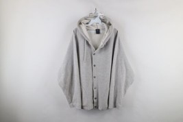 Vintage 90s Gap Mens Large Blank Fleece Full Button Hoodie Sweatshirt Gray USA - $84.10