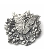 Birds And Bloom 1998 Butterfly in Flowers LIMITED Edition Brooch Pin Pewter - $12.95