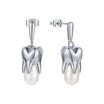 Trendy Teeth Pearl Drop Earrings For Women Gold Color Earings Fashion Je... - £22.12 GBP