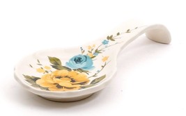 Pioneer Woman Rose Shadow Spoon Rest Yellow Blue Floral Kitchen Stonewar... - $16.44