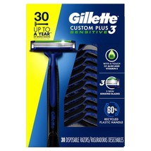 Razors Gillette Custom PLUS3 Disposable Razors Sensitive Mens Face Shaver 30 Ct - £38.36 GBP