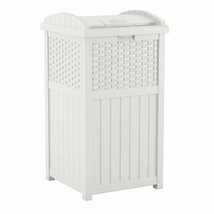 White Outdoor Resin Trash Can Garbage Waste Bin with Lid Patio Deck 33 G... - $153.99