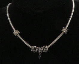 PANDORA 925 Silver  - Vintage Black Onyx &amp; Petite Pearl Chain Necklace - NE3698 - £163.12 GBP