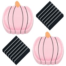 HOME &amp; HOOPLA Posh Fall Party Pumpkin Shaped Paper Dinner Plates With Chic Black - £12.22 GBP