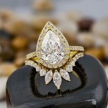 3.80 Cts Lab Grown Pear Diamond Bridal Set Marquise Band Halo Wedding Ring - $28,088.75 MXN