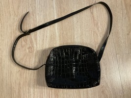 Vintage Furla Zip Top Crossbody Bag Black Leather 480297 Crumble Interior Part - £28.58 GBP