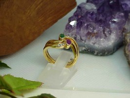 18K .50ct Emerald Ruby Diamond 2 Ring Set Sz 6.5 Yellow Gold New Tag 6.7 grams - $890.99