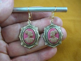 CAE1-13) Rare African American Lady Brown + Pink Cameo Dangle Earrings Jewelry - £18.45 GBP