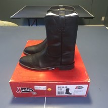 Justin Walker 10” Jet Black Mens Size 11 EE Wide Boots Leather Soft Toe ... - £93.47 GBP