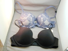 2 New With Tag Victoria&#39;s Secret Bras 36B Black &amp; Periwinkle Lace - £39.30 GBP