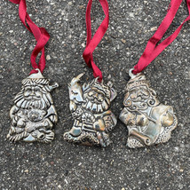 Gorham Set of 3 Silver Plate Santa Claus Christmas Holiday Ornaments - $18.40