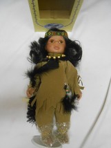 Vintage Porcelain &amp; cloth Native Indian Doll w/ stand brown eyes lashes NIB - £7.43 GBP