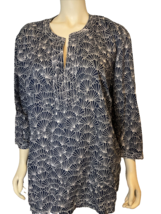 Talbots Woman Petite Navy and White Shell Print 3/4 Sleeve V Neck Top 3Xp - £14.85 GBP