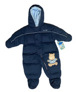 NEW Bon Bebe Warm Fleece Lined Navy Blue Teddy Bear Bunting Snowsuit Siz... - $29.69