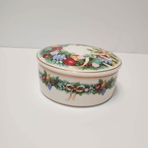Mikasa Round Trinket Box with Lid, Christmas Bouquet, 1980s ceramic lidded dish image 4