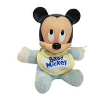 4&quot; Vintage Disney Baby Mickey Mouse Blue Pajamas + Bib Stuffed Animal Plush Toy - £21.66 GBP