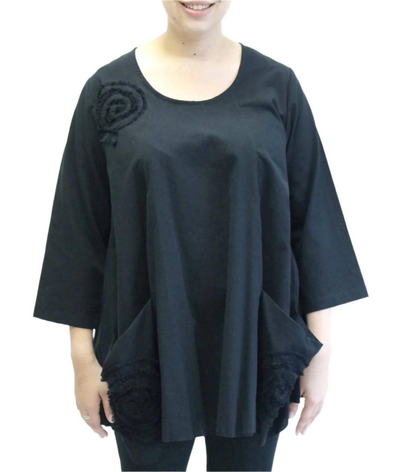 Modesce Hand Painted Cotton Swirl Swing Tunic Black - $81.00