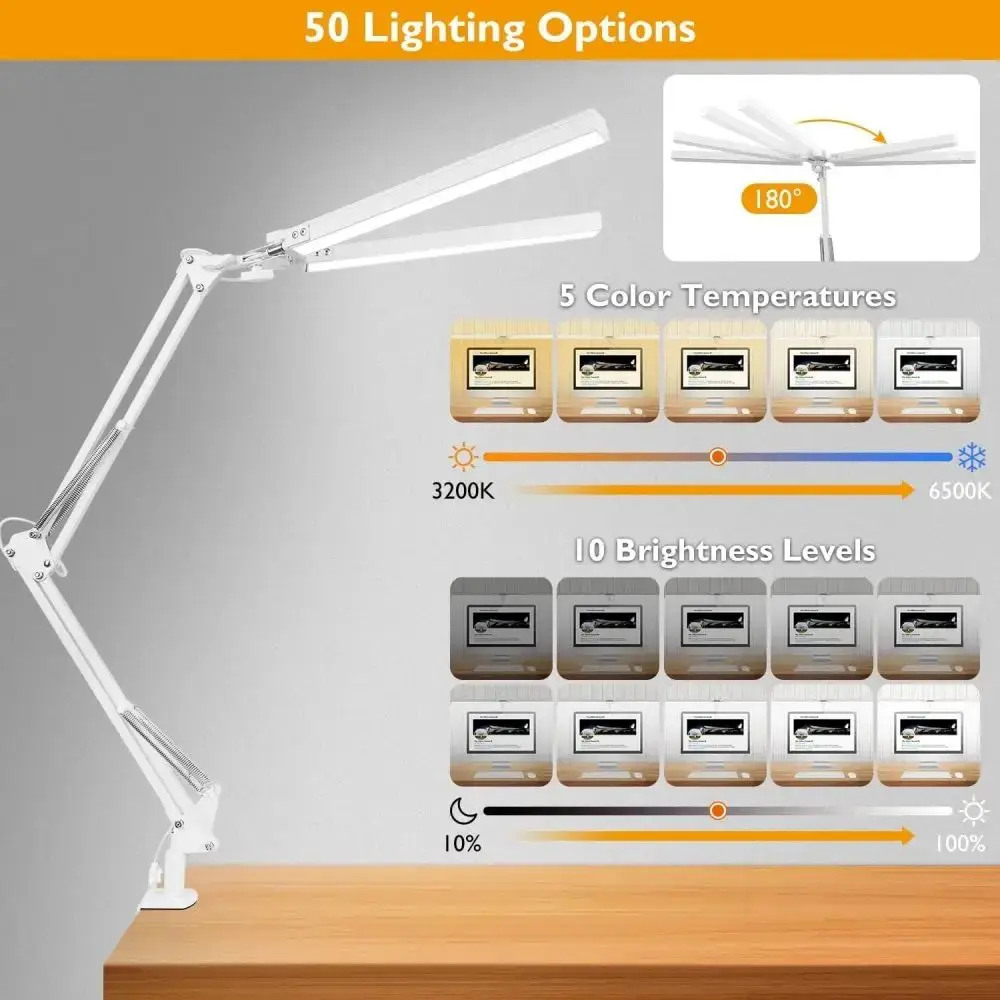 Bright Desk Lamp for Work/Study LED Reading Lamp 3Colors 10 Brightness D... - $24.62+