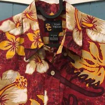 Vtg USC Team Trojan Men Size S small Hawaiian Tropical Button Up Shirt C... - £37.06 GBP