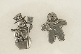 Vintage Costume Jewelry Quick Cooking Christmas Snowman Gingerbread Man Pins - £15.40 GBP