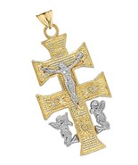 Certified 10k Two-Tone Gold Caravaca Double Cross Crucifix - £262.81 GBP