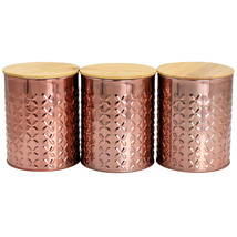 MegaChef 3 Piece Golden Kitchen Canister Set with Bamboo Lids in Rose Gold - £43.54 GBP