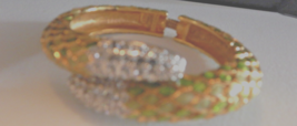 Kenneth Jay Lane, Enamel green gold Jeweled Double Tail Snake Scale Bracelet - $118.80