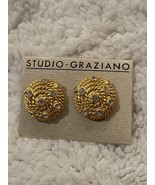 Vintage RJ Graziano Studio Round Circular Gold Toned Clip On Earrings NOS - €26,33 EUR