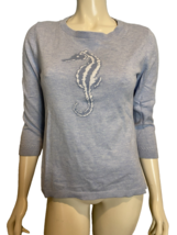 Talbots Light Blue Sea Horse Long Sleeve Cotton Pullover Sweater Size S - $14.24